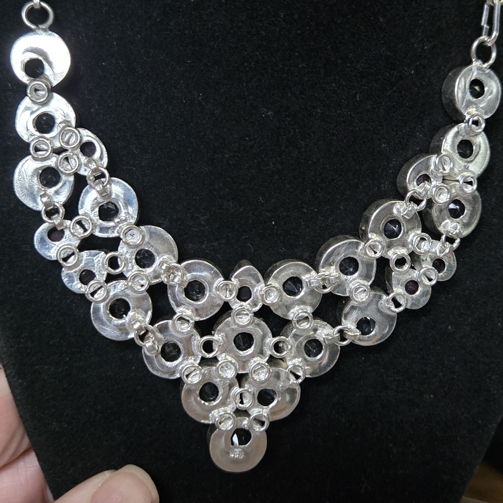 Quarts & garnet sterling silver bib necklace - Picture 11 of 12